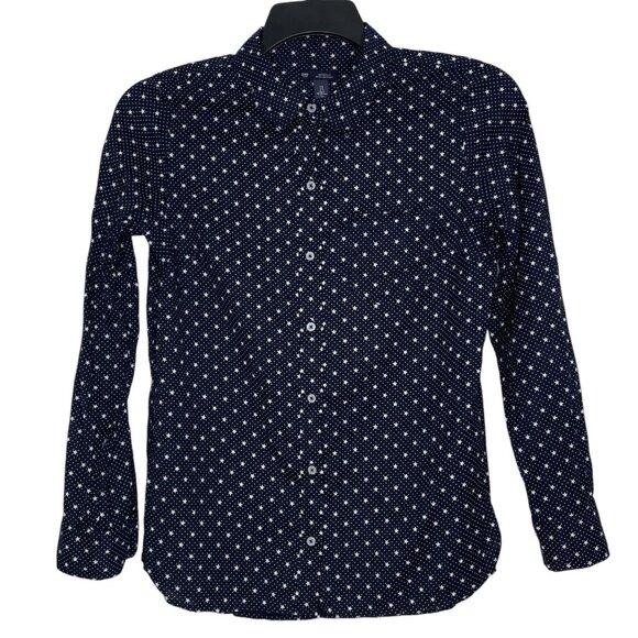 Gap Womens Boyfriend Fit Shirt Size Small Stars Pattern Long Sleeves Navy Blue - Picture 2 of 6